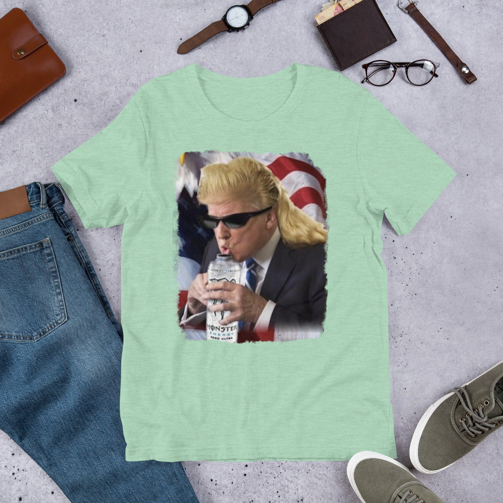Trump mullet drinking monster energy printed t-shirt