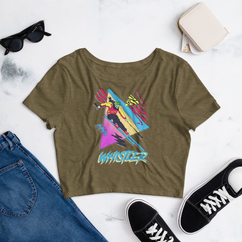 Retro whistler skiing print cropped t-shirt