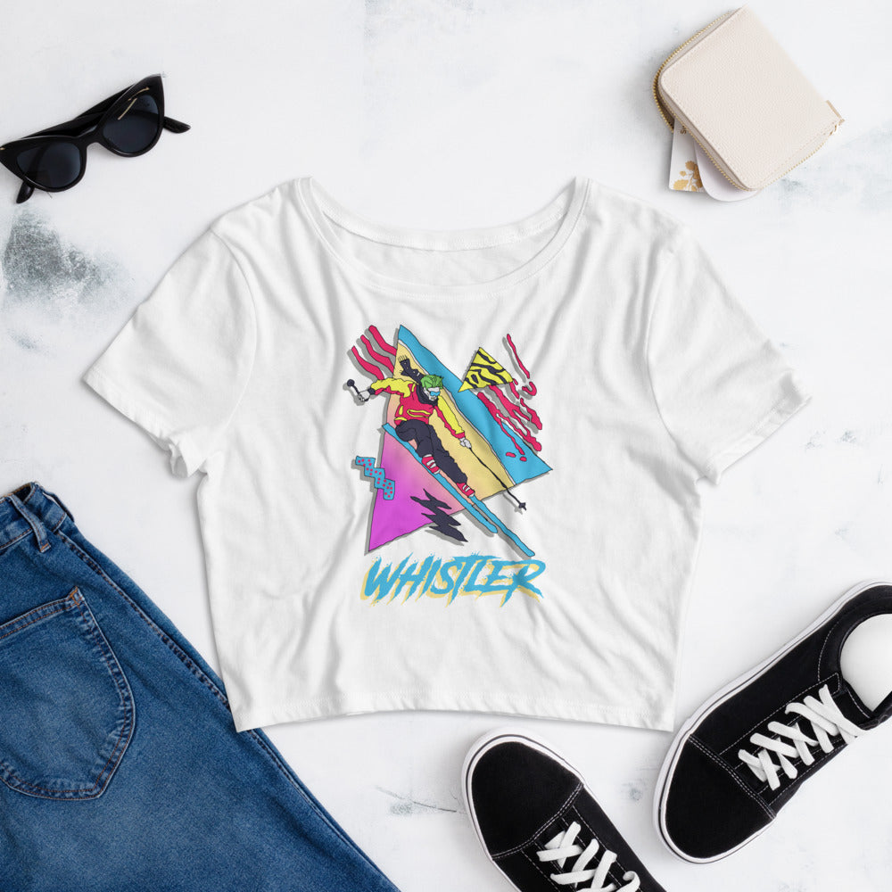 Retro whistler skiing print cropped t-shirt