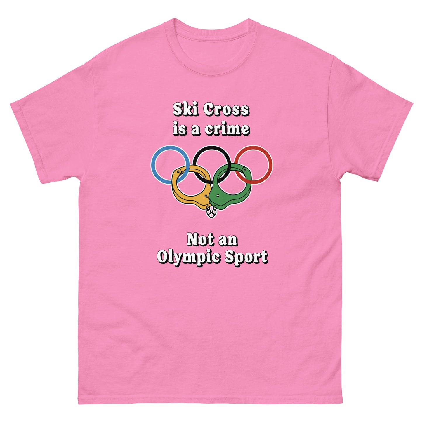 Ski Cross is a crime not an olympic sport design on a t-shirt printed by Whistler Shirts