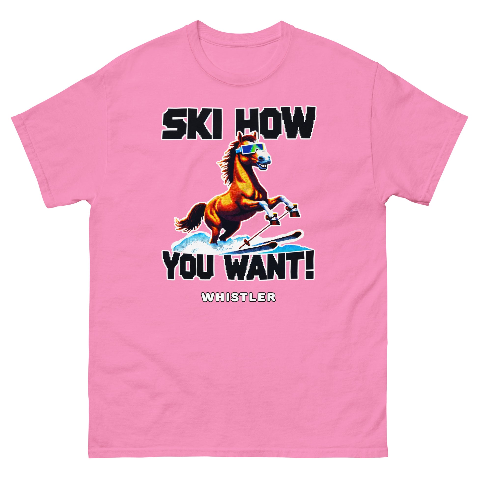 Ski How you want whistler with a skiing horse design printed on a t-shirt by Whistler Shirts