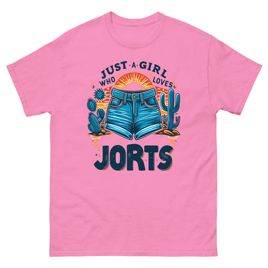 Just a girl who loves jorts jean shorts design printed by Whistler Shirts