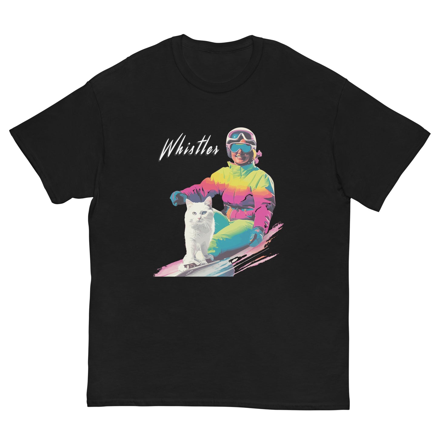 whistler skiing cat lady print t-shirt