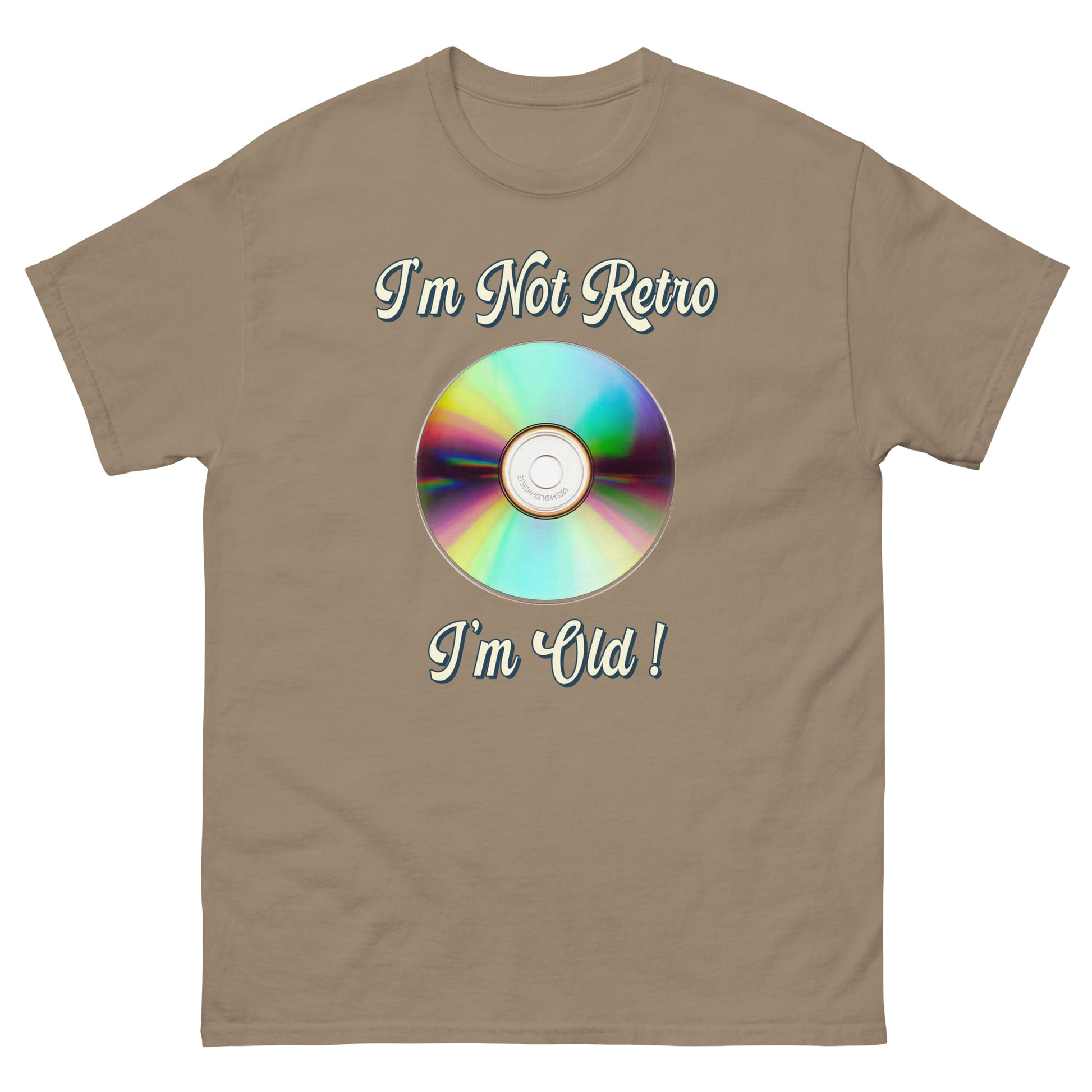 Im not retro I'm old with picture of a cd printed T-shirt by Whistler Shirts