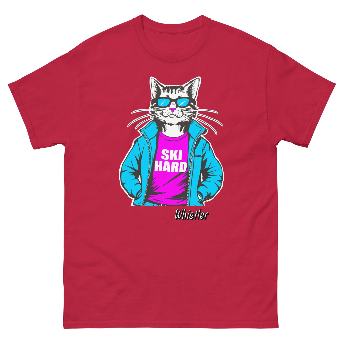 Ski Hard whistler cat design printed on t-shirt by Whistler Shirts