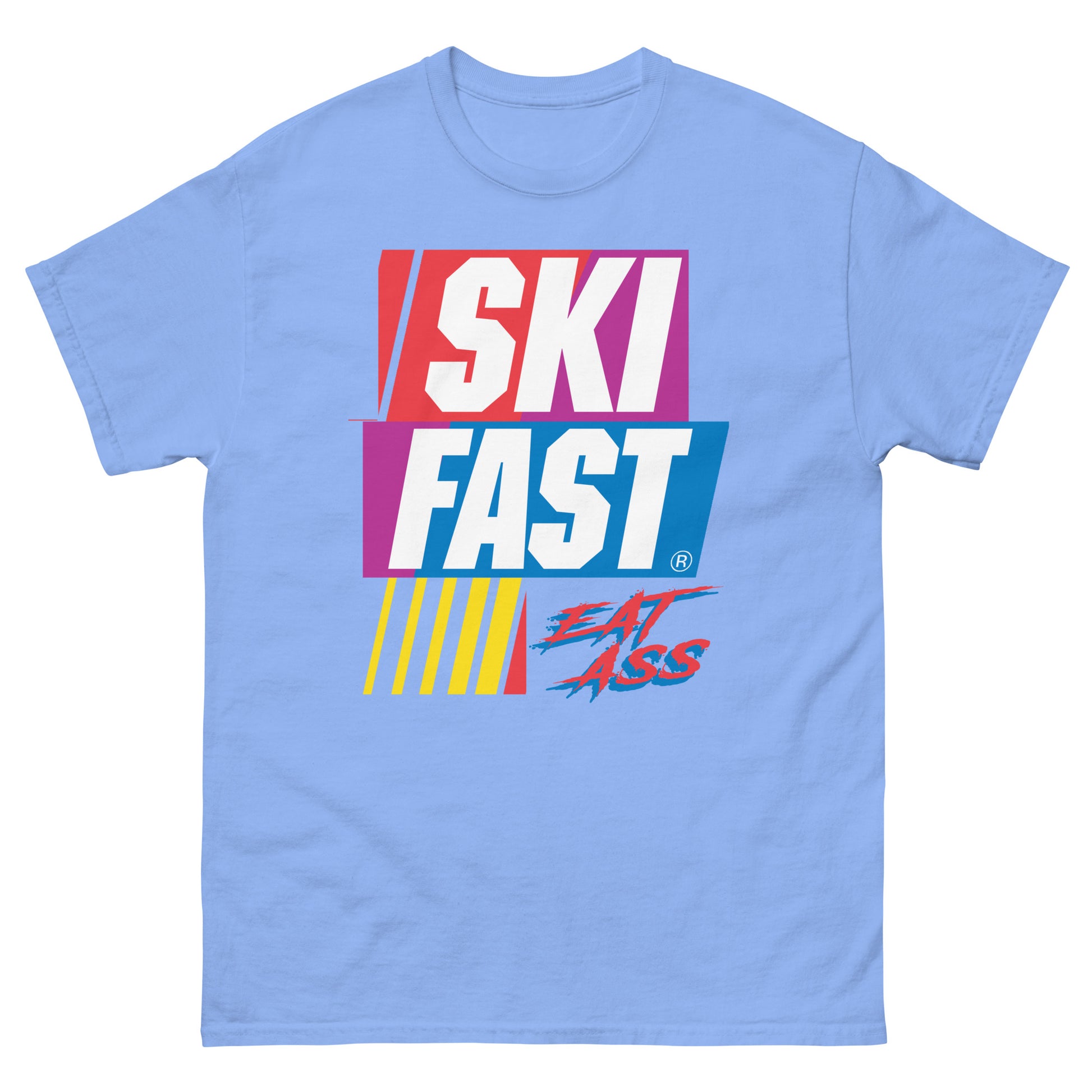 Ski fast eat ass printed on a t-shirt by Whistler Shirts
