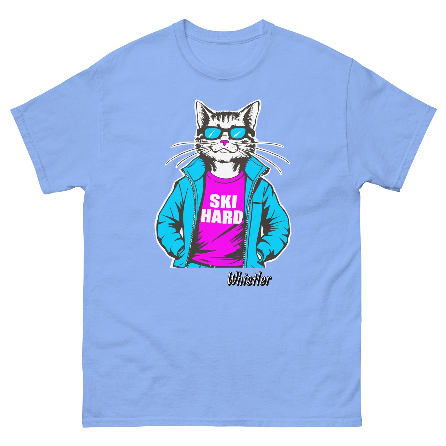 Ski Hard whistler cat design printed on t-shirt by Whistler Shirts