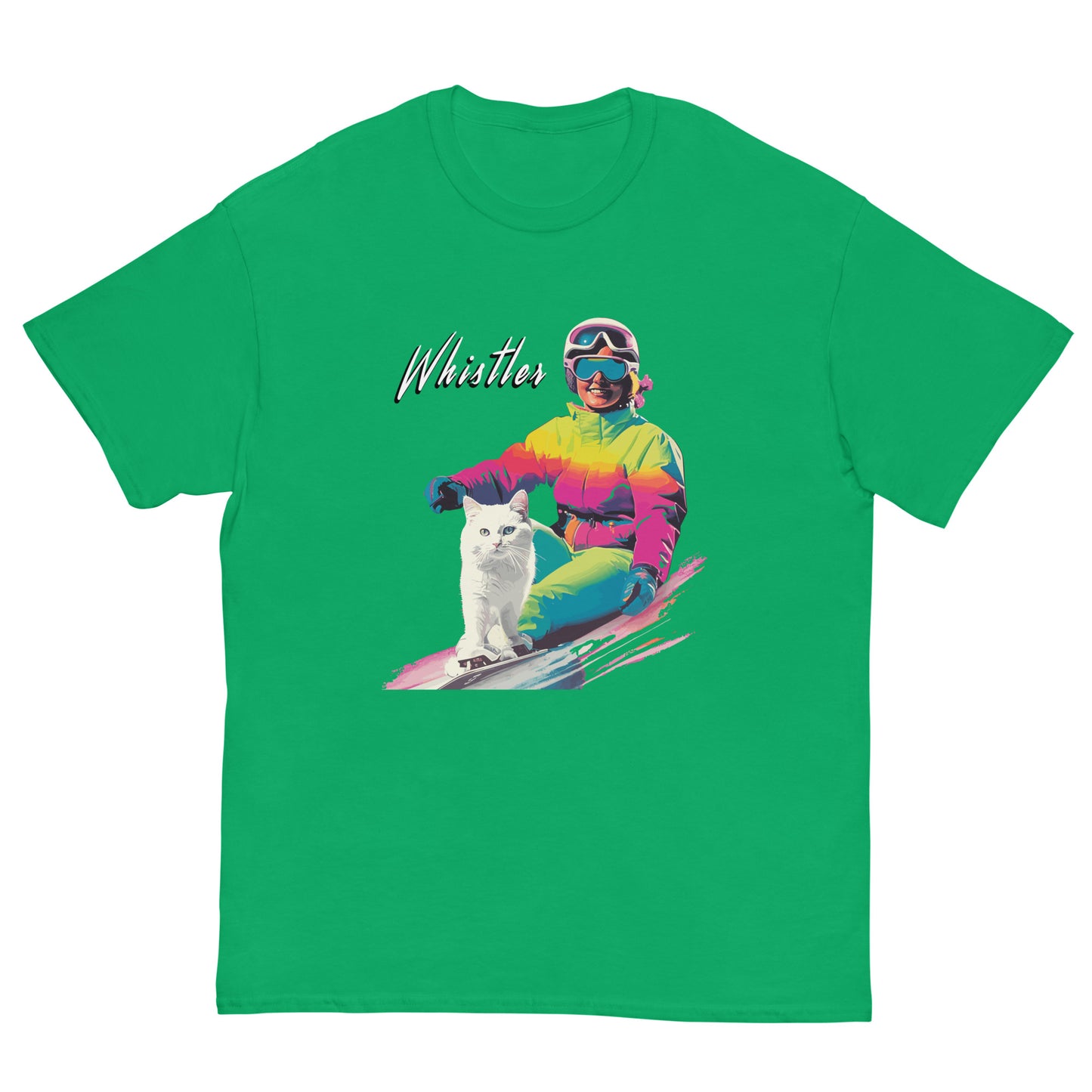 whistler skiing cat lady print t-shirt