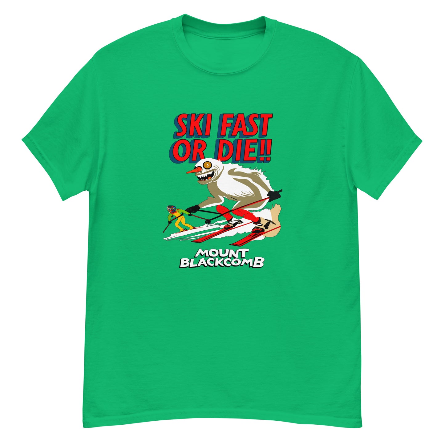 Ski fast or die yeti skiing mount blackcomb printed t-shirt by Whistler Shirts