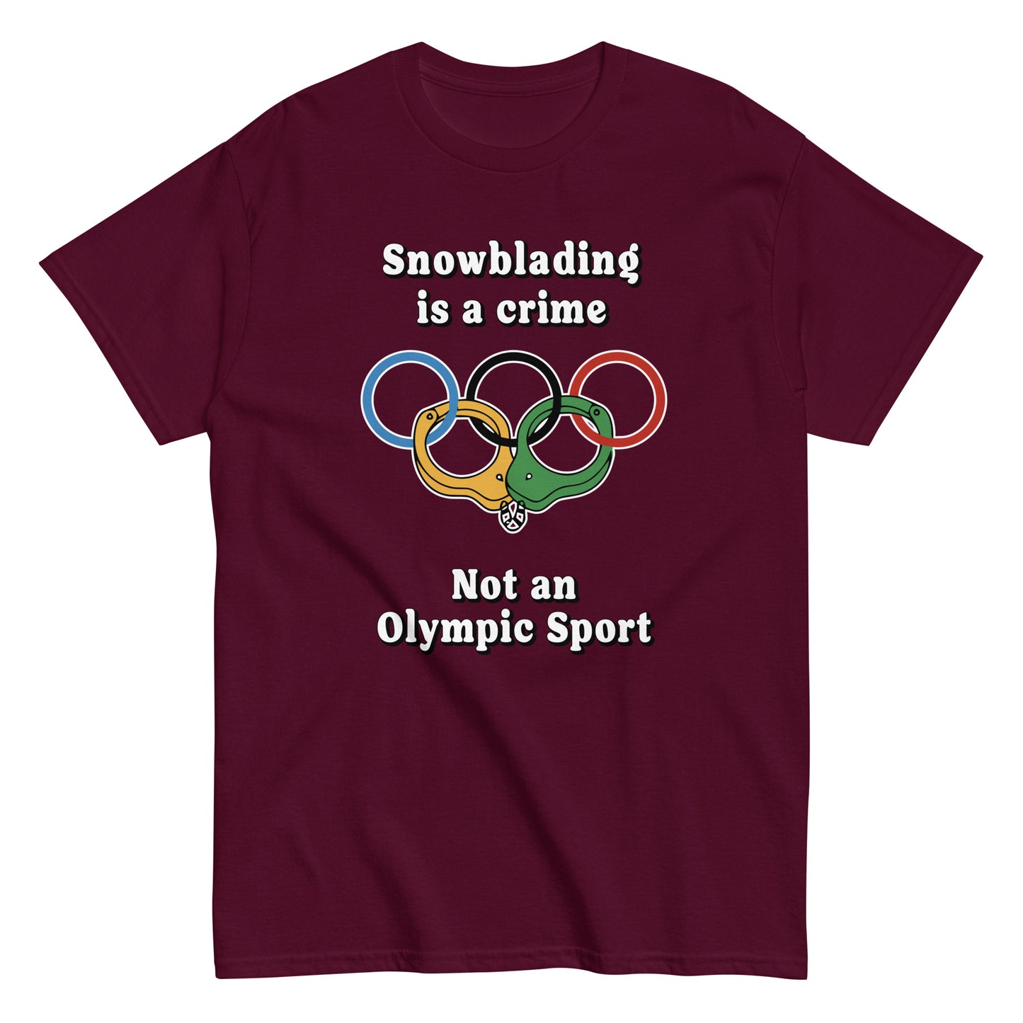 Snowblading is Crime Not an olympic sport design printed on t-shirt by Whistler Shirts