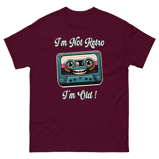 I'm not retro I'm old with picture of smiling cassette tape printed t-shirt by Whistler Shirts