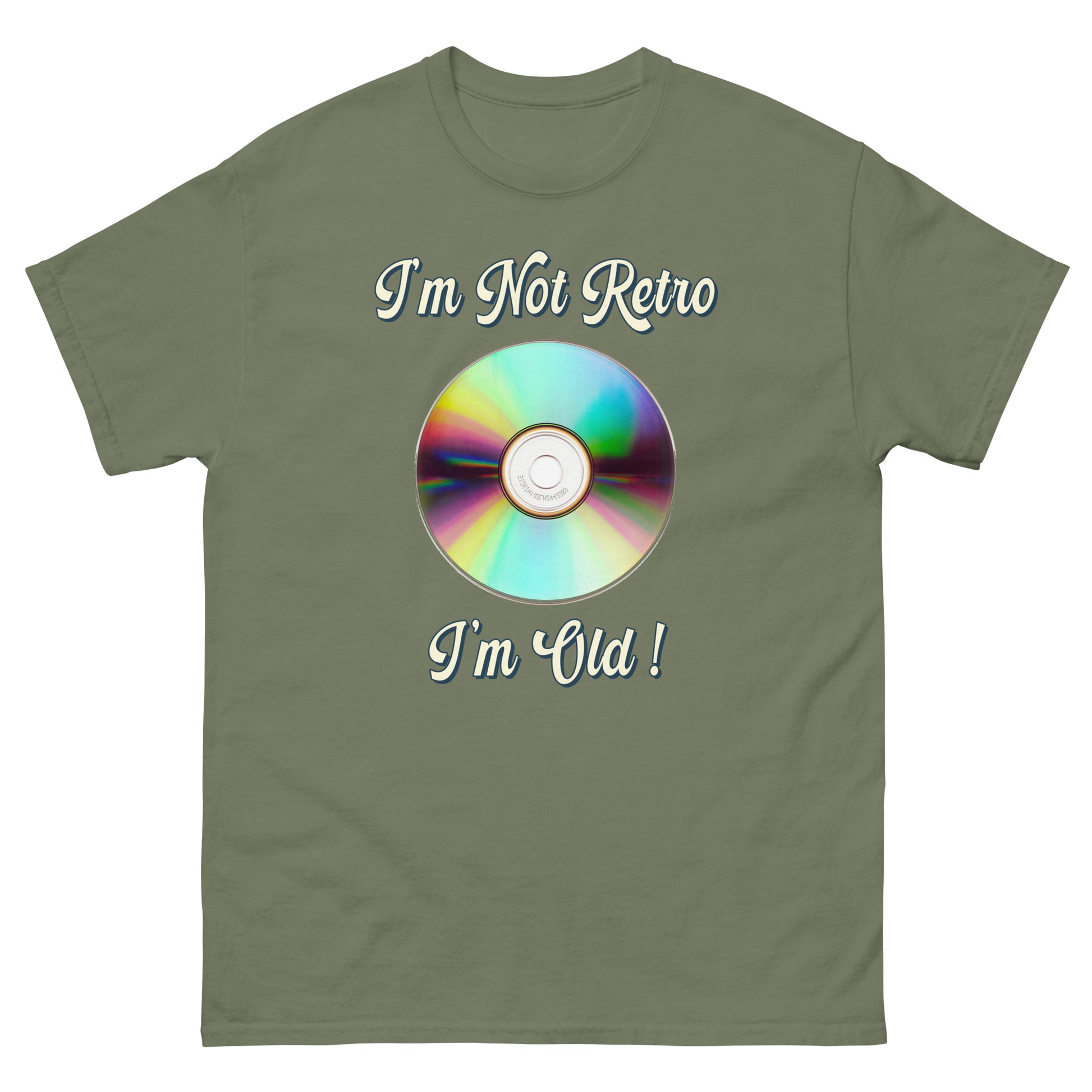 Im not retro I'm old with picture of a cd printed T-shirt by Whistler Shirts