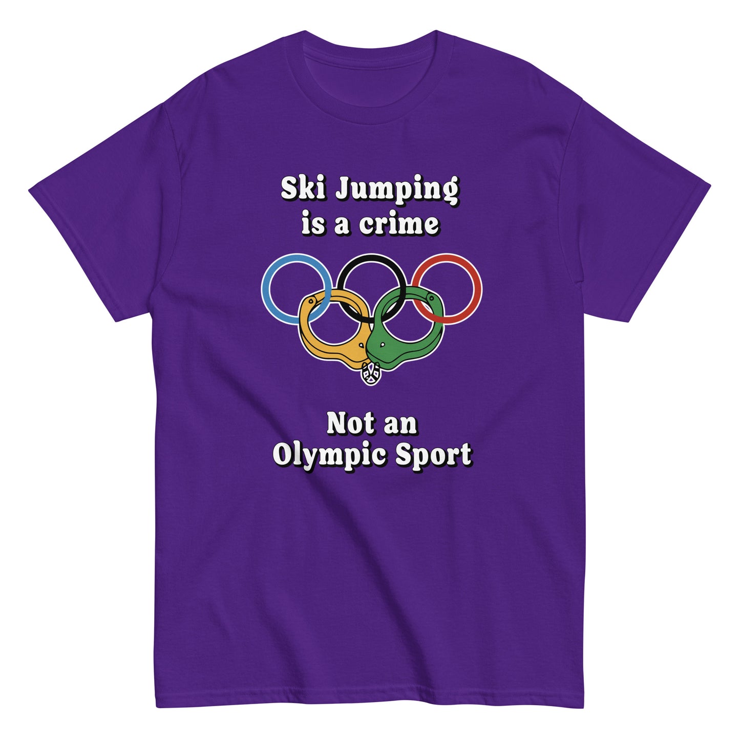 Ski Jumping is a crime not an olympic sport design printed on a t-shirt by Whistler Shirts