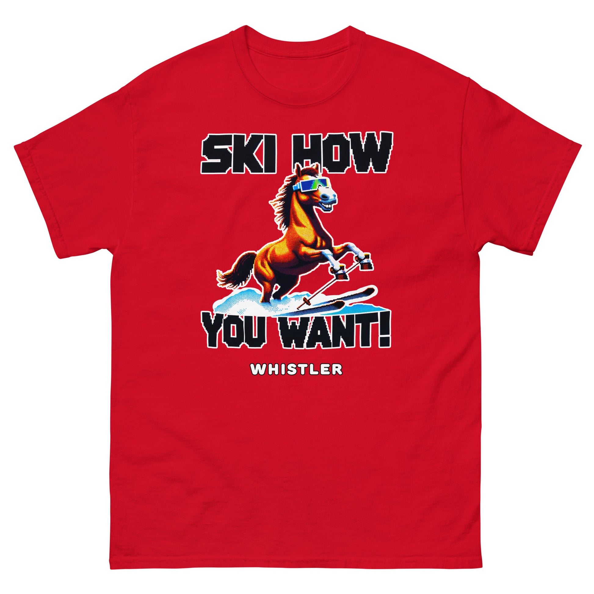 Ski How you want whistler with a skiing horse design printed on a t-shirt by Whistler Shirts