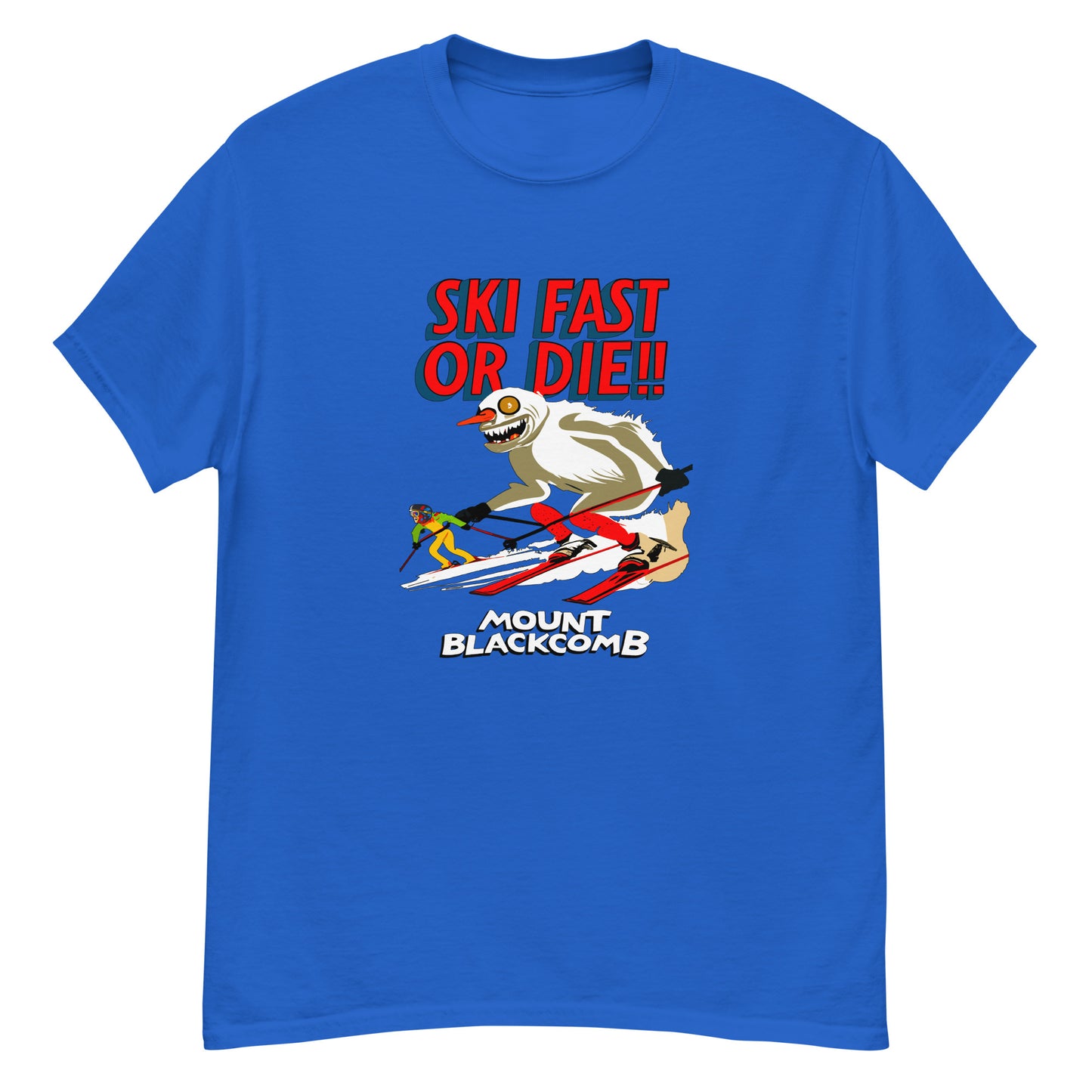 Ski fast or die yeti skiing mount blackcomb printed t-shirt by Whistler Shirts