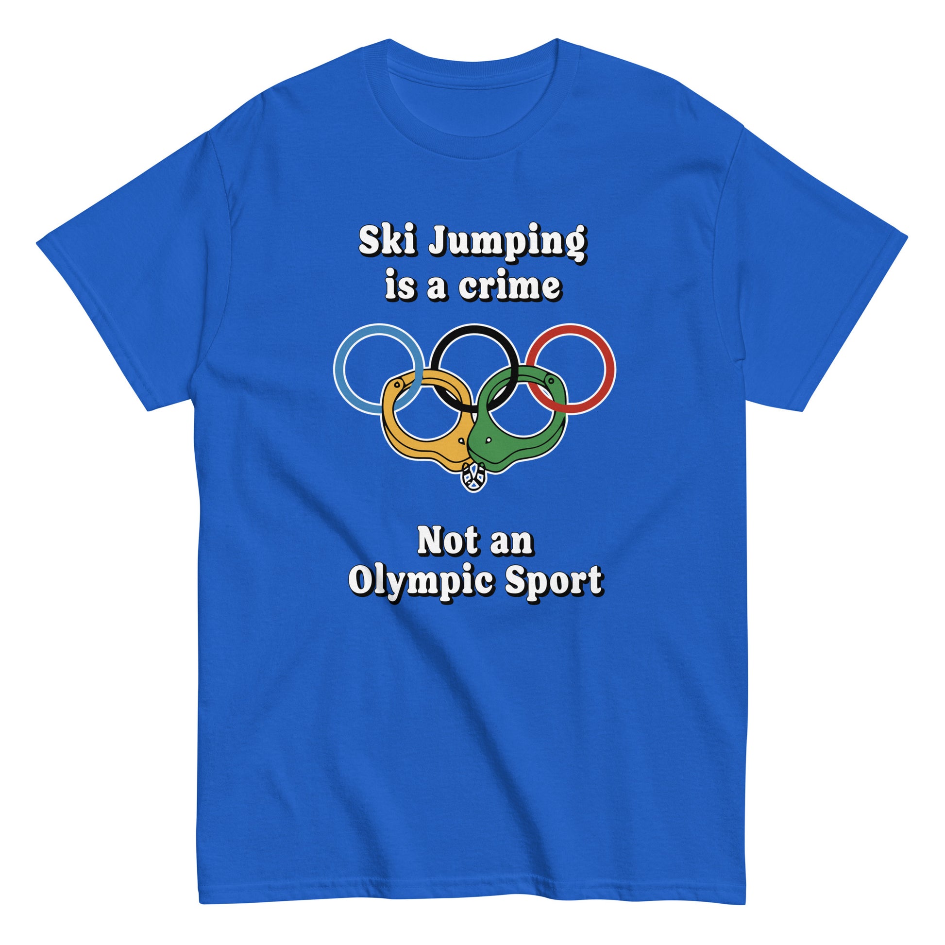 Ski Jumping is a crime not an olympic sport design printed on a t-shirt by Whistler Shirts