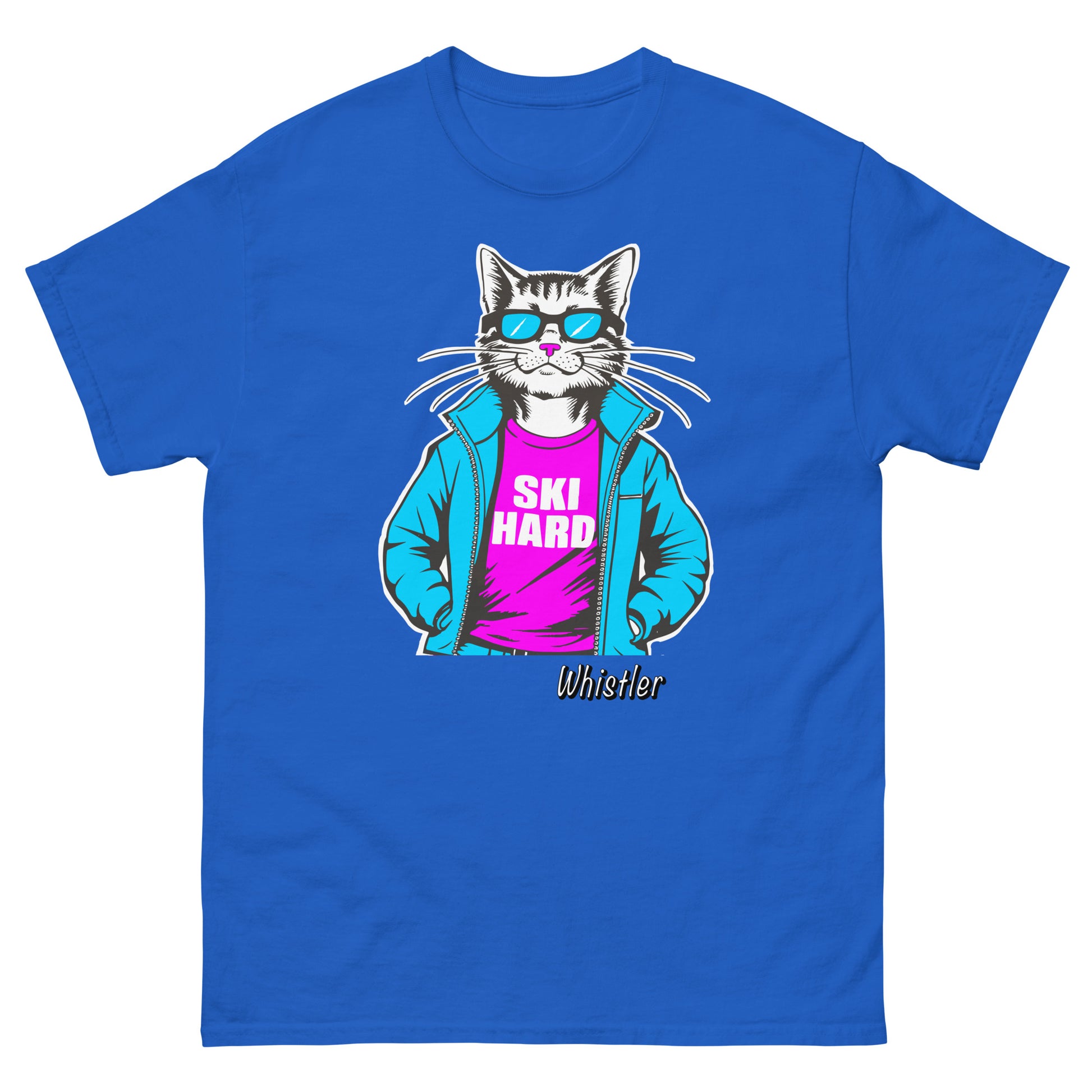 Ski Hard whistler cat design printed on t-shirt by Whistler Shirts