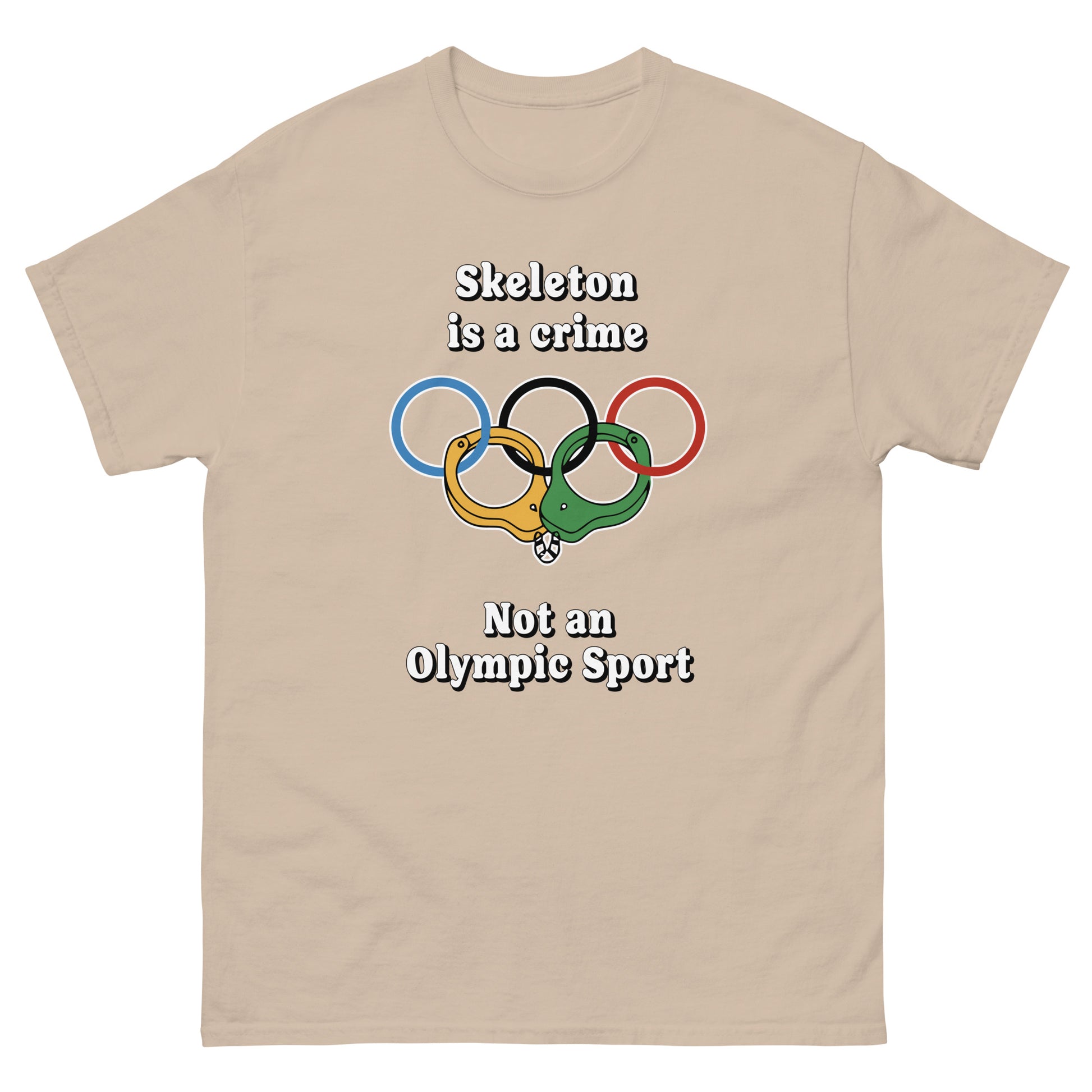 Skeleton is crime not an olympic sport design printed on a t-shirt by Whistler Shirts