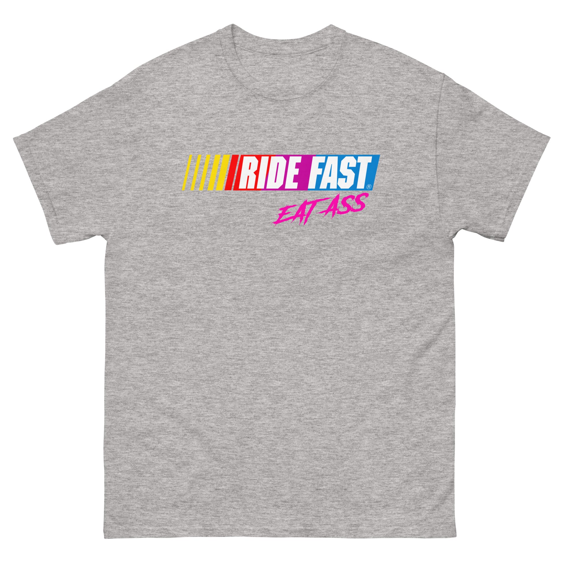 Ride fast eat ass design printed on t-shirt by Whistler Shirts