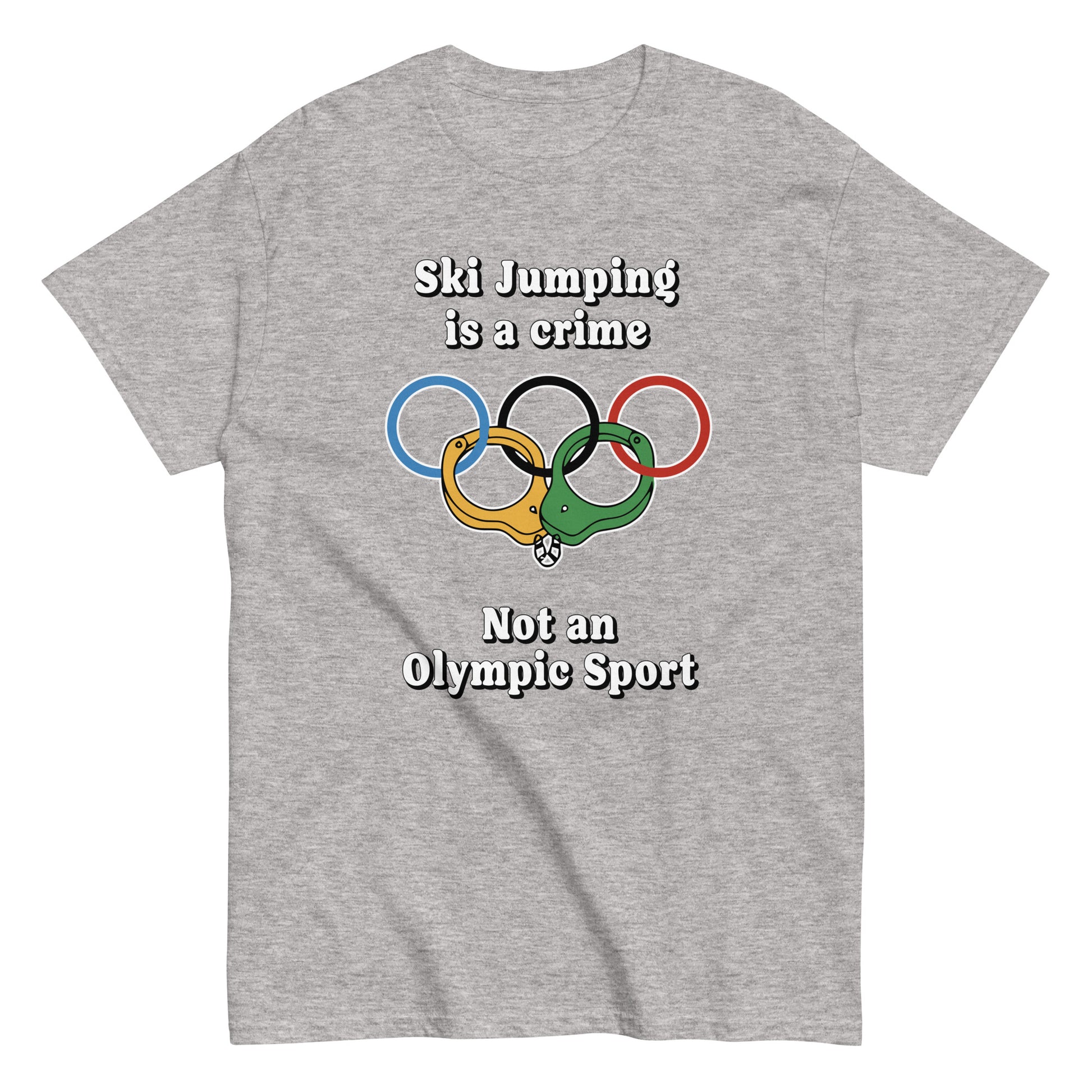 Ski Jumping is a crime not an olympic sport design printed on a t-shirt by Whistler Shirts