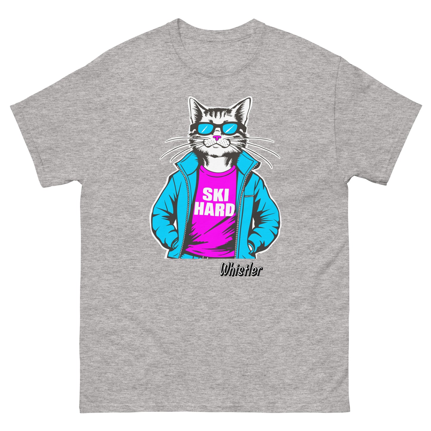 Ski Hard whistler cat design printed on t-shirt by Whistler Shirts