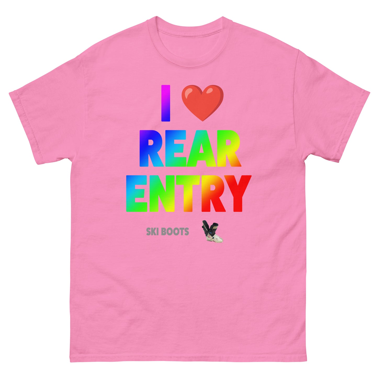 I Love Rear Entry Ski Boots design printed on t-shirt by Whistler Shirts