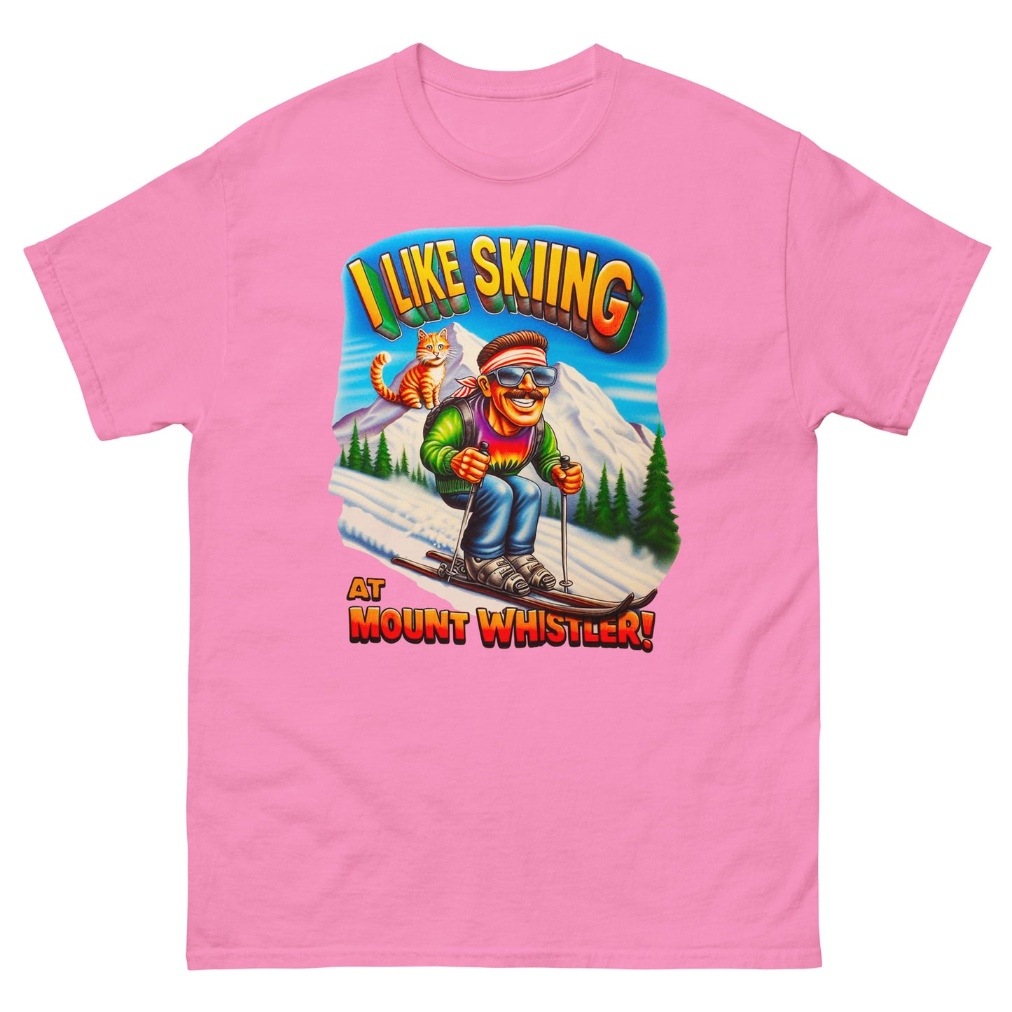 I Like Skiing At Mount Whistler with a cat design printed on t-shirt by Whistler Shirts