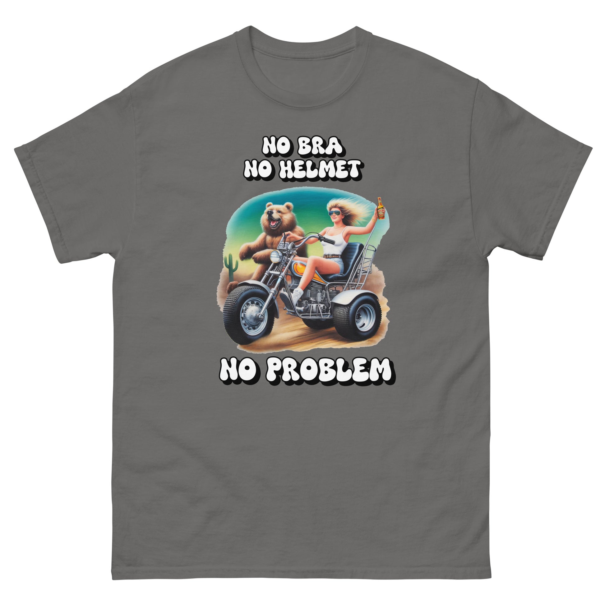 No Bra No Helmet No Problem design printed on t-shirt by Whistler Shirts