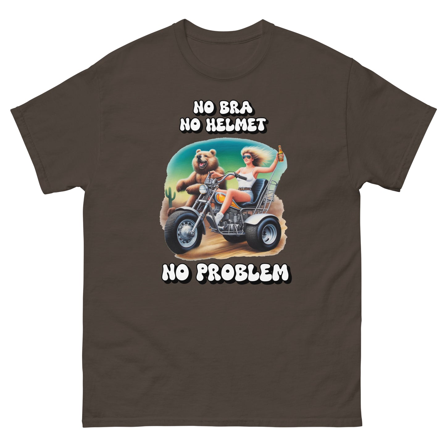 No Bra No Helmet No Problem design printed on t-shirt by Whistler Shirts