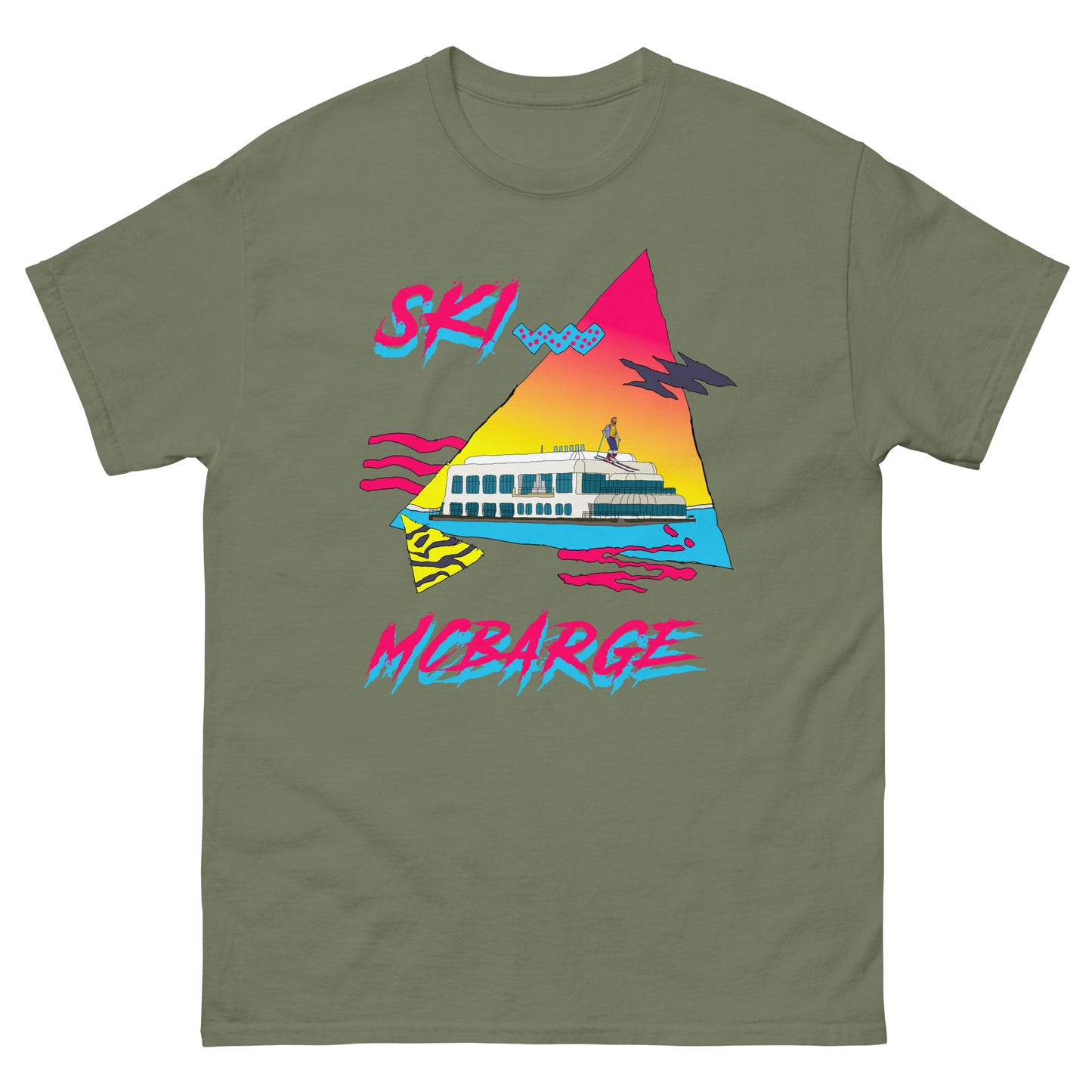 Ski Mcbarge retro design printed on a T-shirt by Whistler Shirts