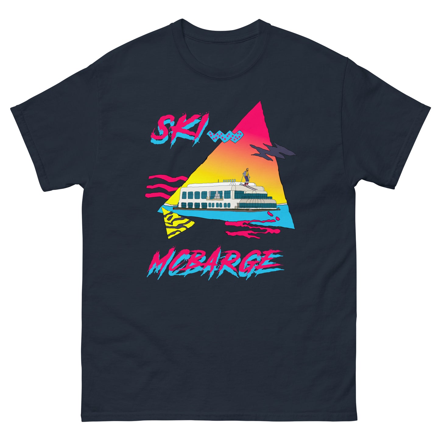 Ski Mcbarge retro design printed on a T-shirt by Whistler Shirts