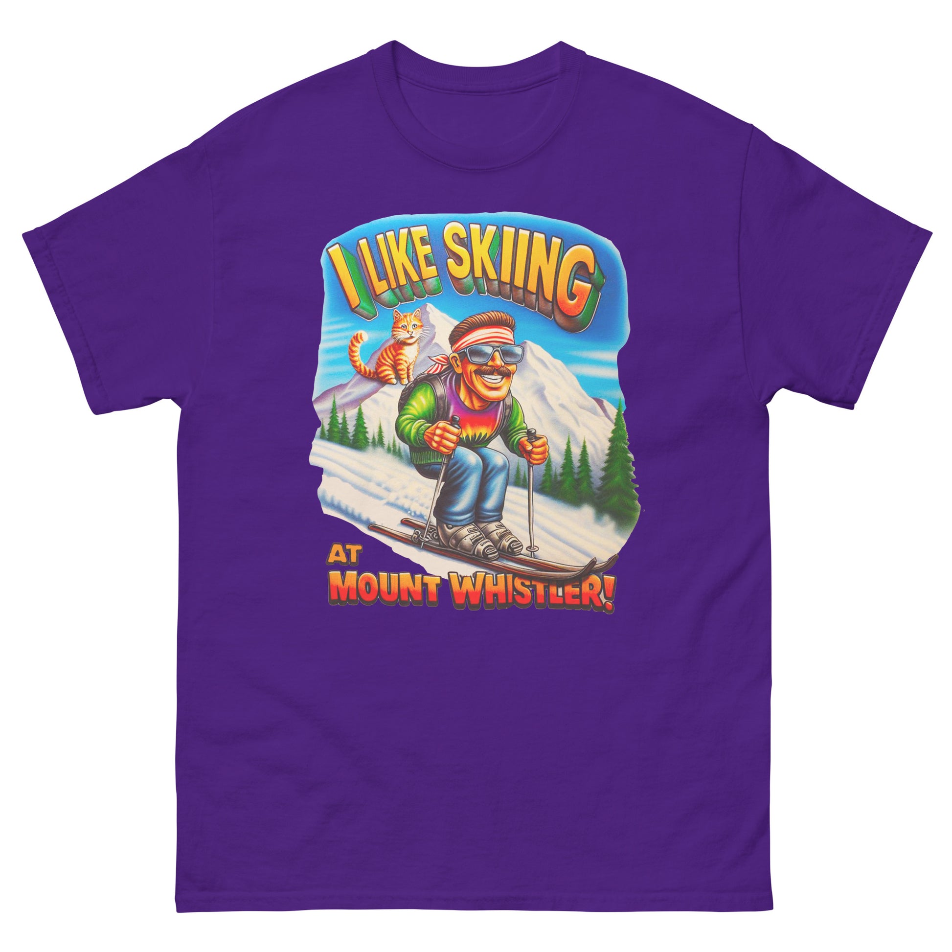 I Like Skiing At Mount Whistler with a cat design printed on t-shirt by Whistler Shirts