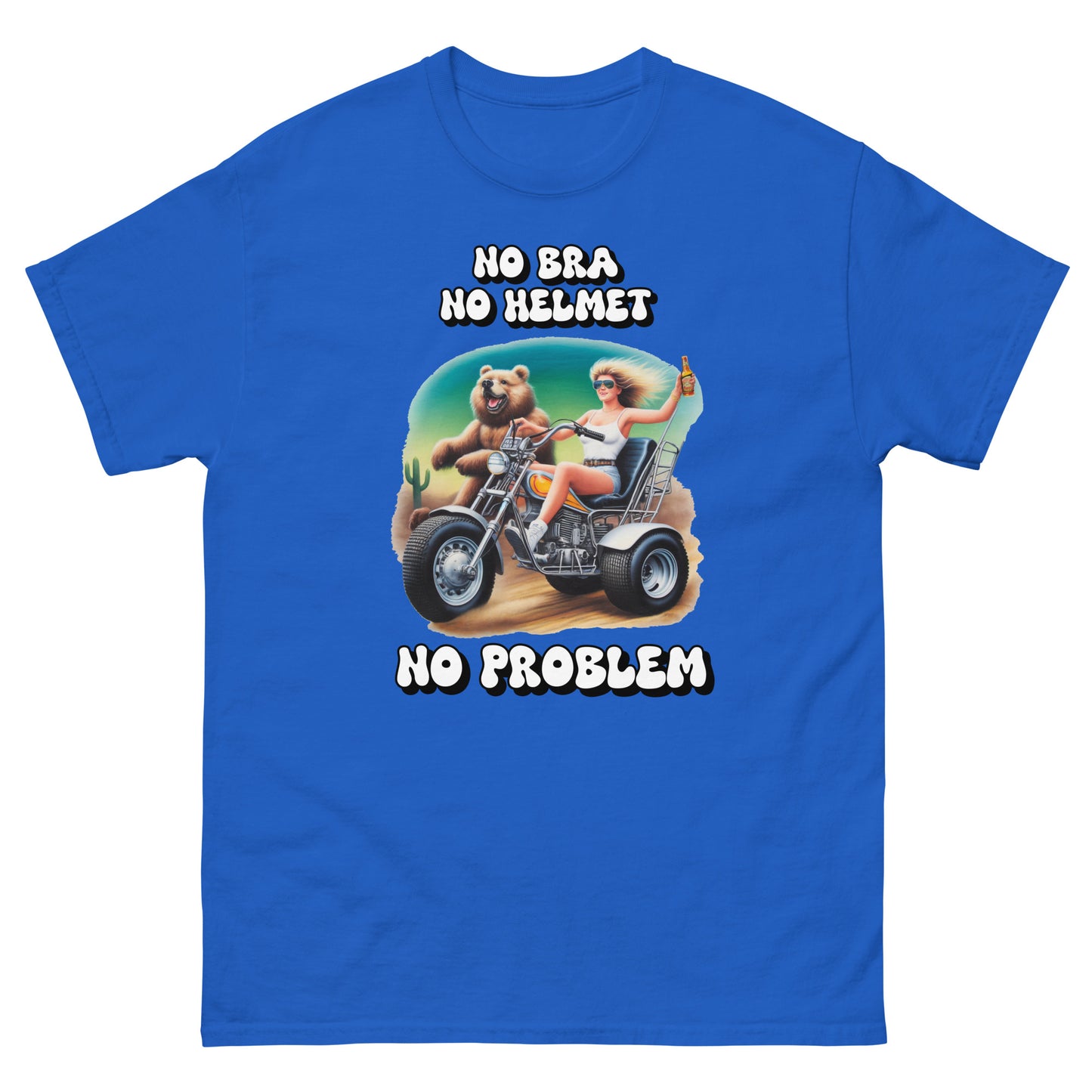 No Bra No Helmet No Problem design printed on t-shirt by Whistler Shirts