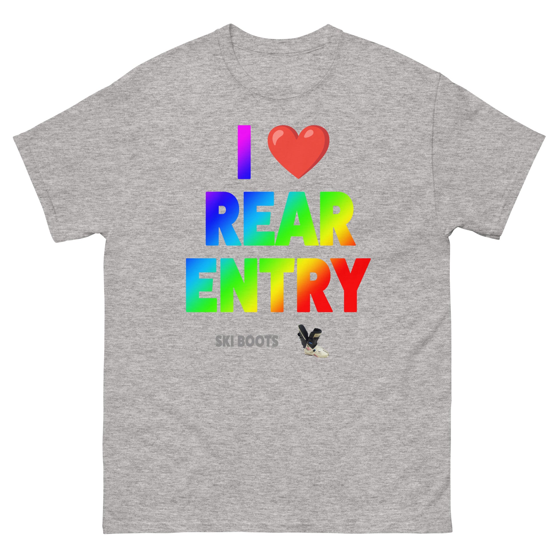 I Love Rear Entry Ski Boots design printed on t-shirt by Whistler Shirts