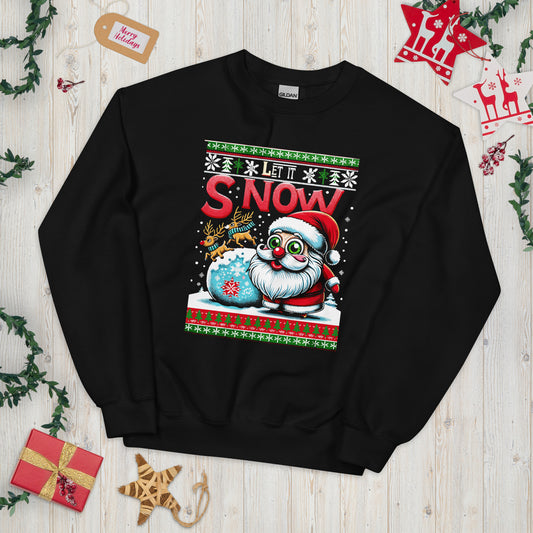 Let it Snow crazy santa, snow and reindeers printed crewneck by Whistler Shirt