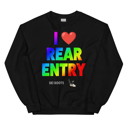 I Love Rear Entry Ski Boots design printed on Crewneck Sweatshirt by Whistler Shirts