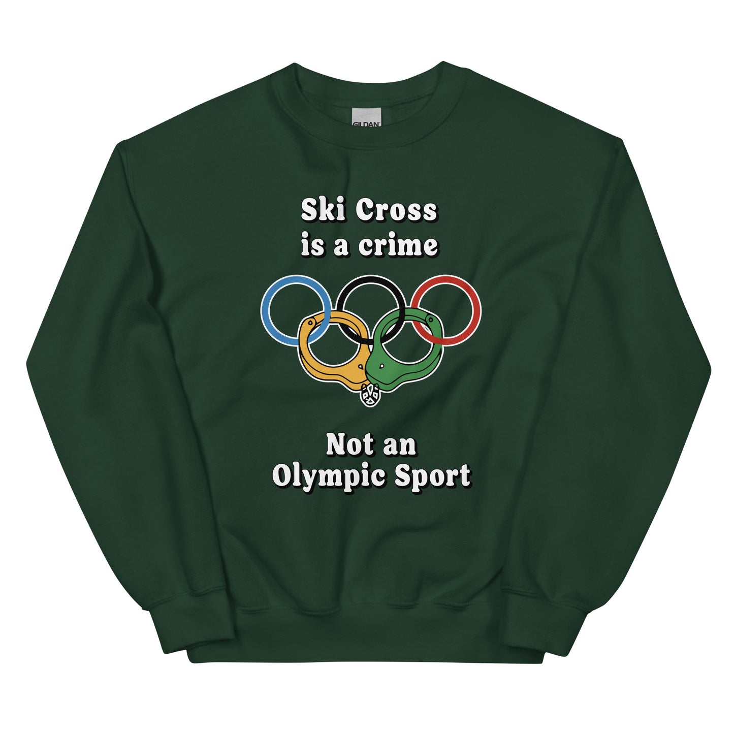 Ski Cross is a crime not an olympic sport design printed on a crewneck sweatshirt by Whistler Shirts
