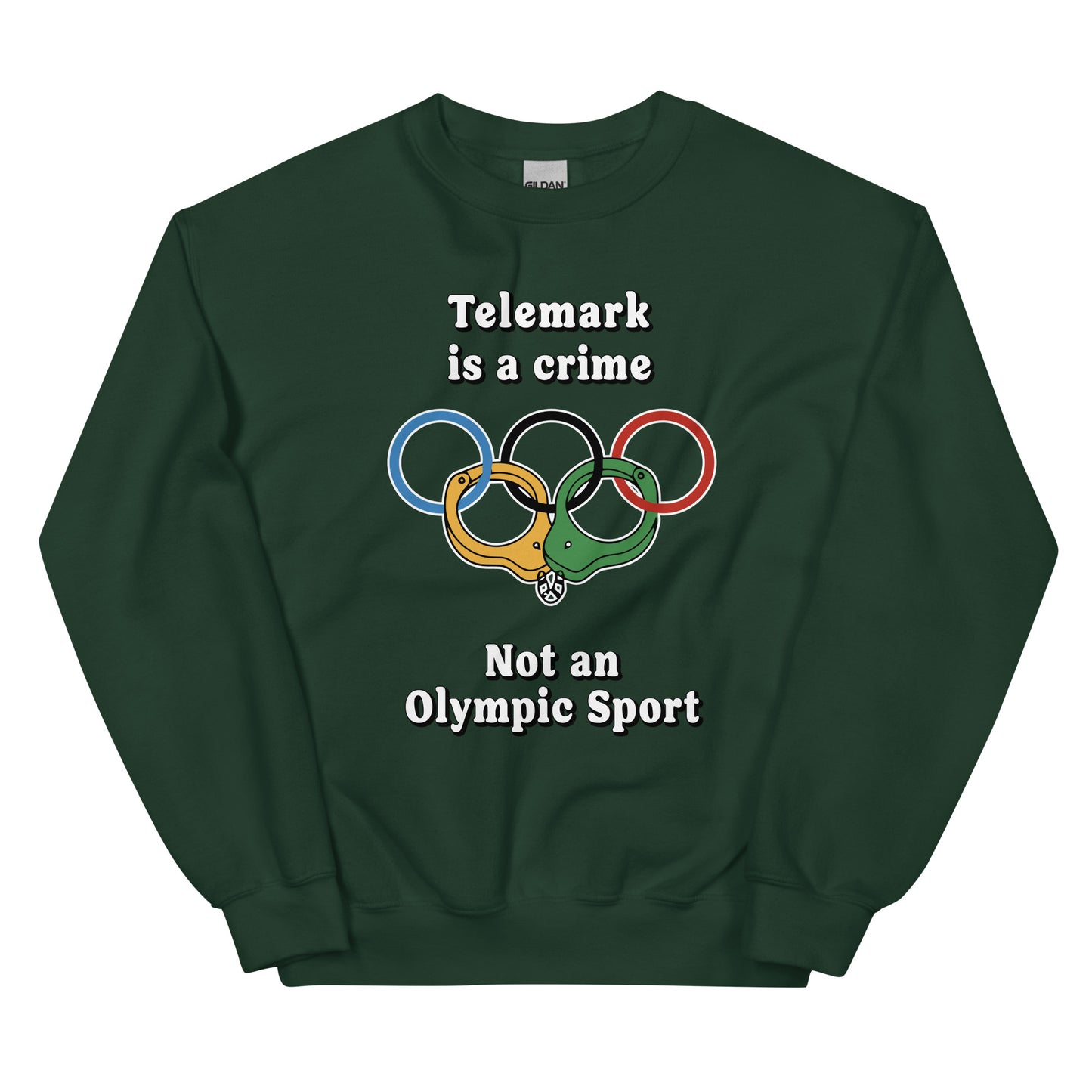 Telemark is a crime not an olympic sport design printed on a crewneck sweatshirt by Whistler Shirts