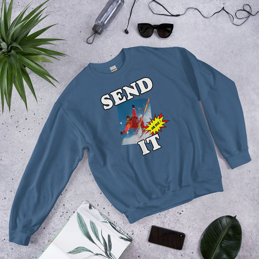 Send it or die extreme skiier printed crewneck sweatshirt by Whistler Shirts