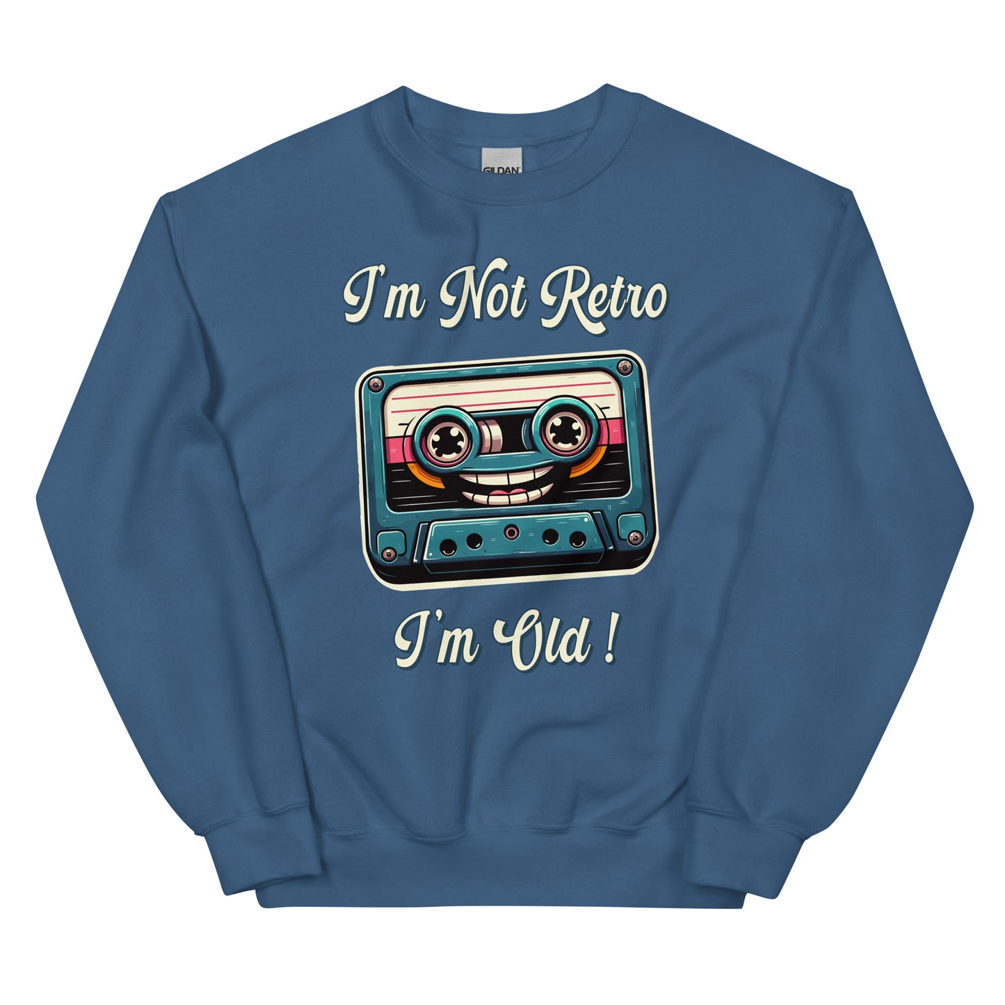 I'm not retro I'm old with picture of a cassette tape smiling printed crewneck by Whistler Shirts