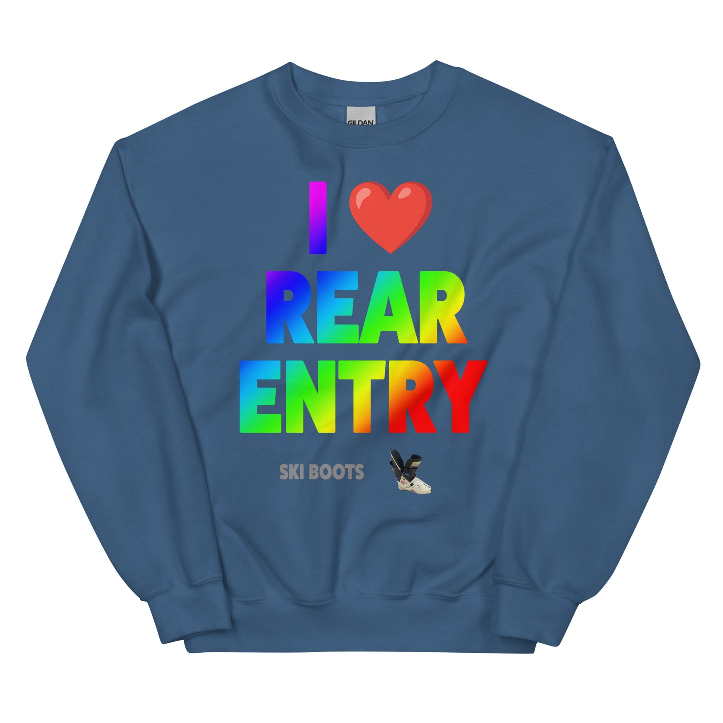 I Love Rear Entry Ski Boots design printed on Crewneck Sweatshirt by Whistler Shirts