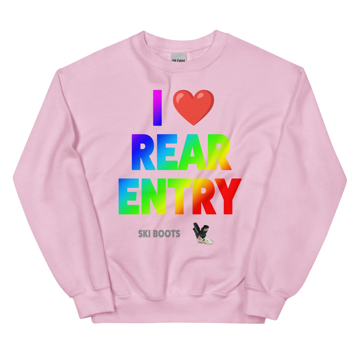 I Love Rear Entry Ski Boots design printed on Crewneck Sweatshirt by Whistler Shirts