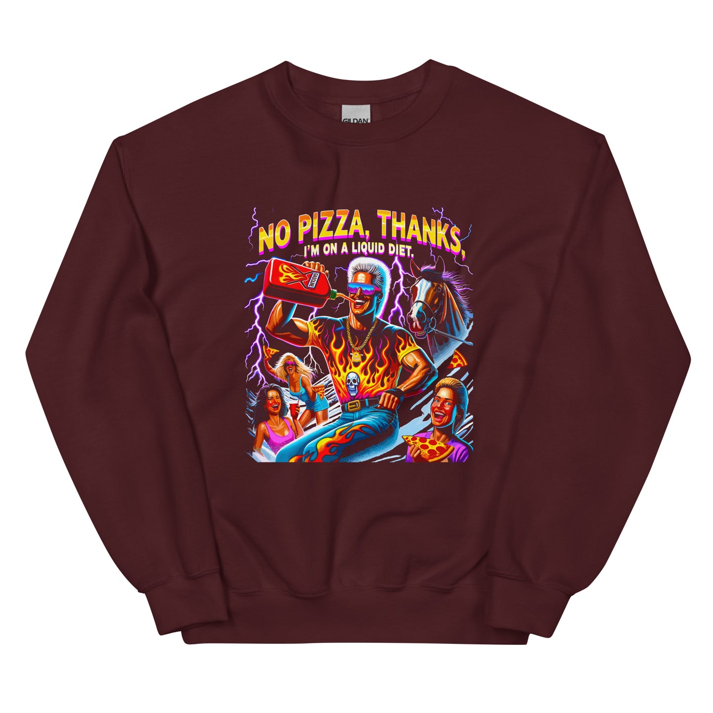 No pizza thanks, im on a liquid diet printed crewneck sweatshirt by Whistler Shirts
