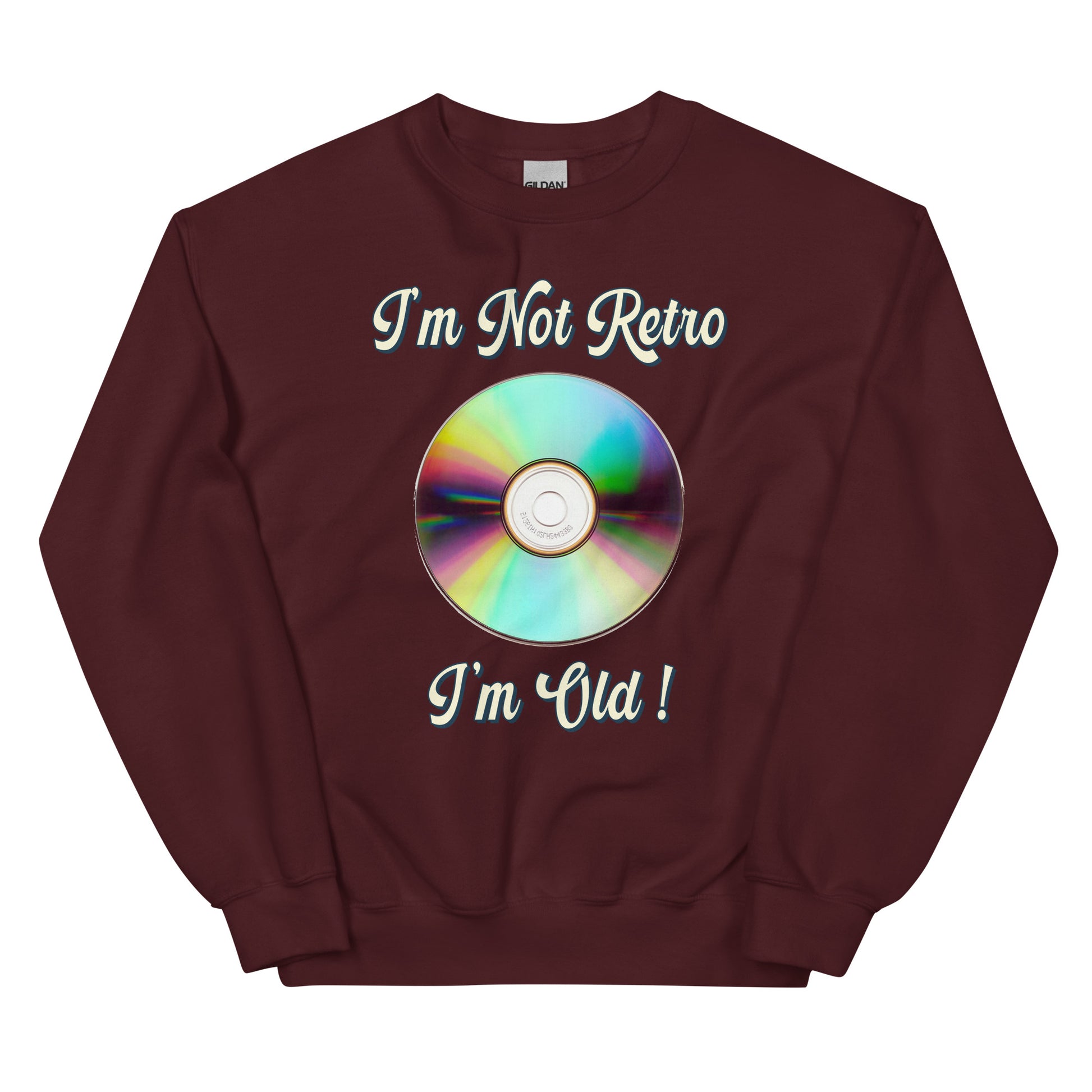 I'm not retro I'm old with picture of cd printed crewneck sweatshirt by Whistler Shirts