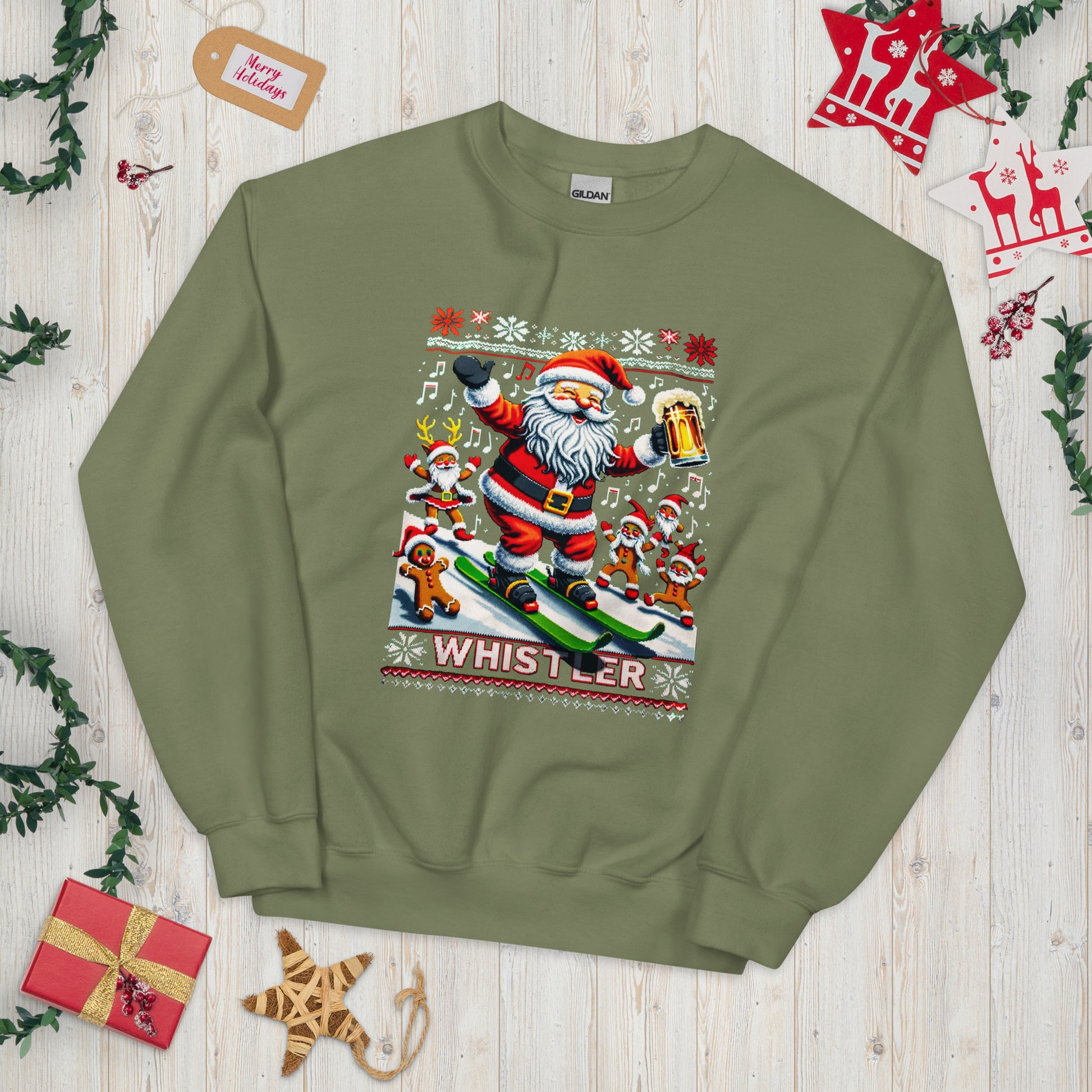 Stoked Santa skiing in Whistler Ugly Christmas Sweater