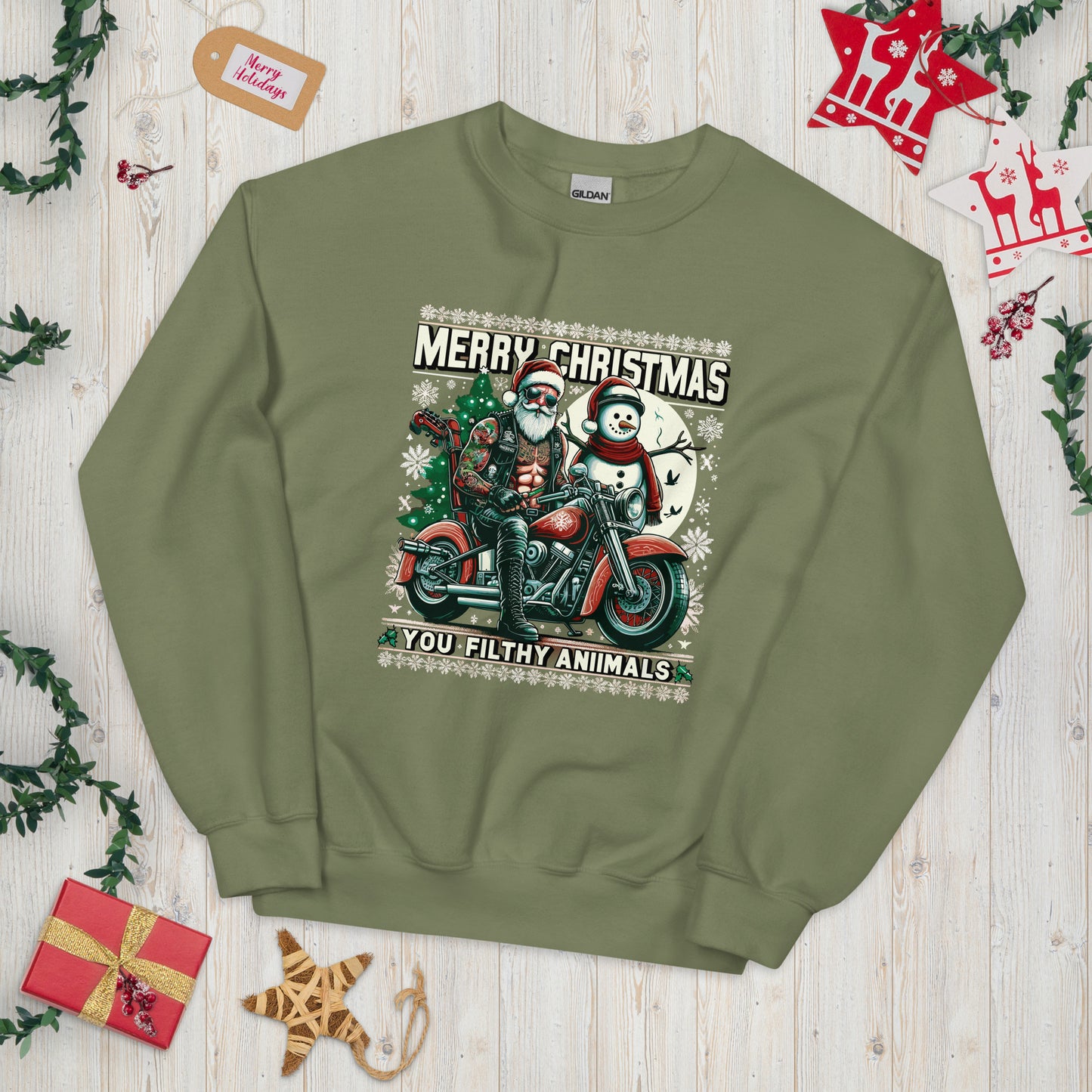Merry Christmas you filthy animals biker santa ugly christmas sweater