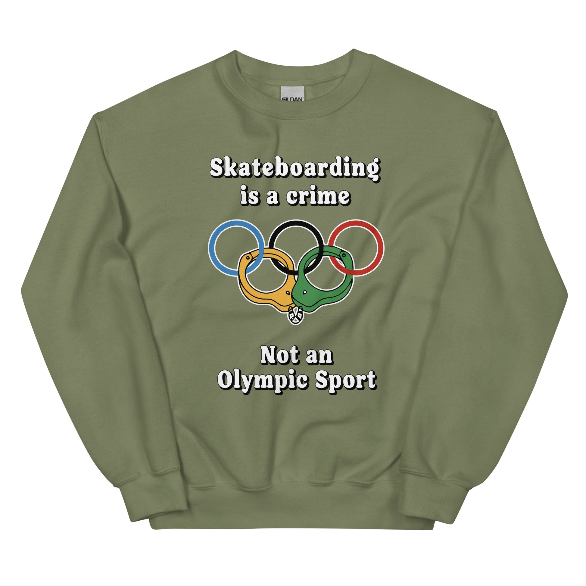 Skateboarding is a crime not an olympic sport design printed on a crewneck sweatshirt by Whistler Shirts