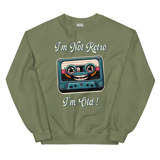 I'm not retro I'm old with picture of a cassette tape smiling printed crewneck by Whistler Shirts