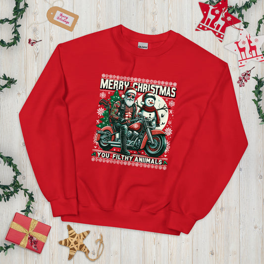 Merry Christmas you filthy animals  biker santa ugly christmas sweater
