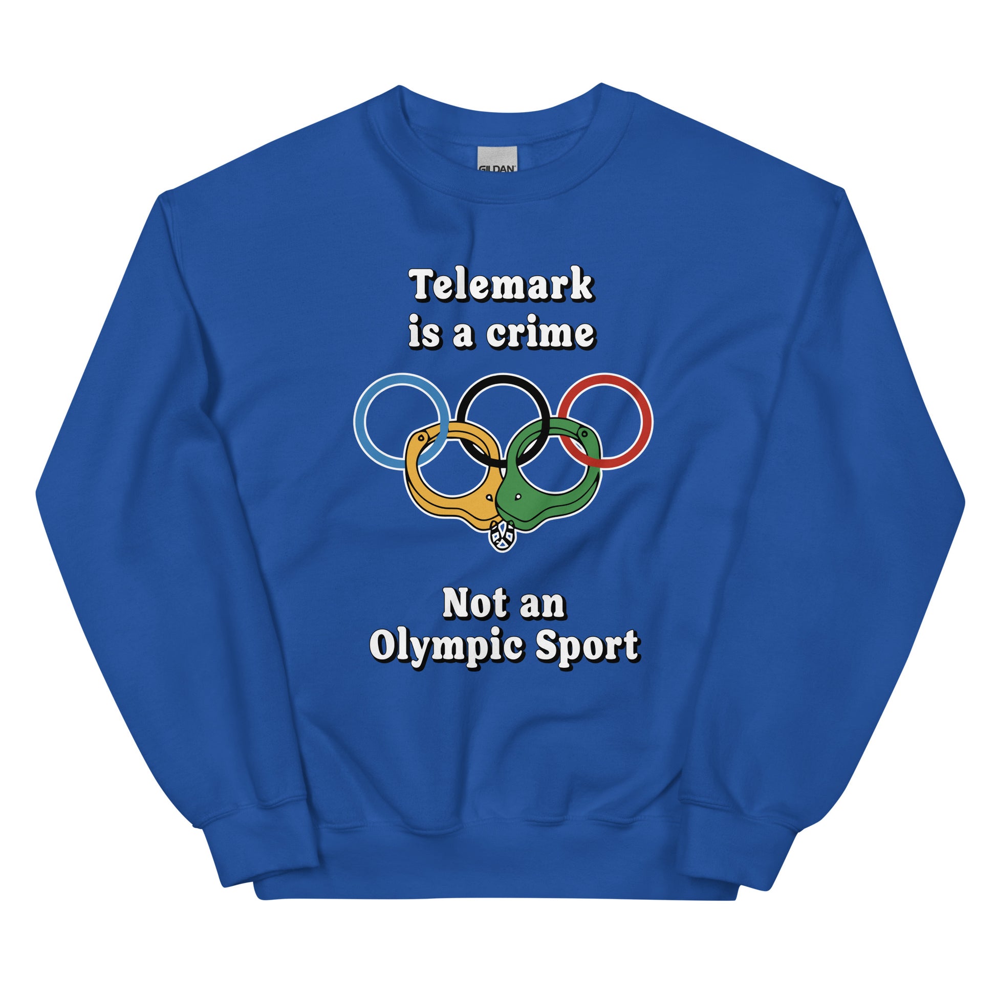Telemark is a crime not an olympic sport design printed on a crewneck sweatshirt by Whistler Shirts